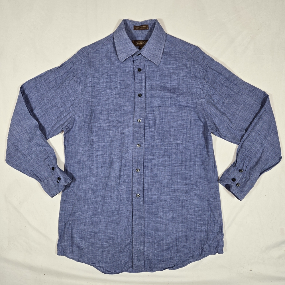 Men's Blue Linen Button Down Dress Shirt